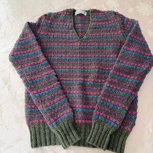 Colorful V-Neck Vintage Wool Sweater